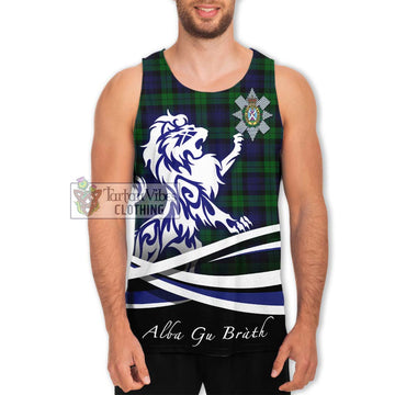 Black Watch Tartan Men's Tank Top with Alba Gu Brath Regal Lion Emblem