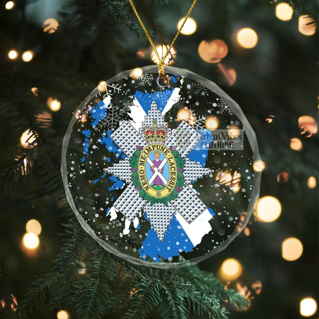 Tartan Vibes Clothing Black Watch Clan Crest Christmas Glass Ornament with Scotland Map