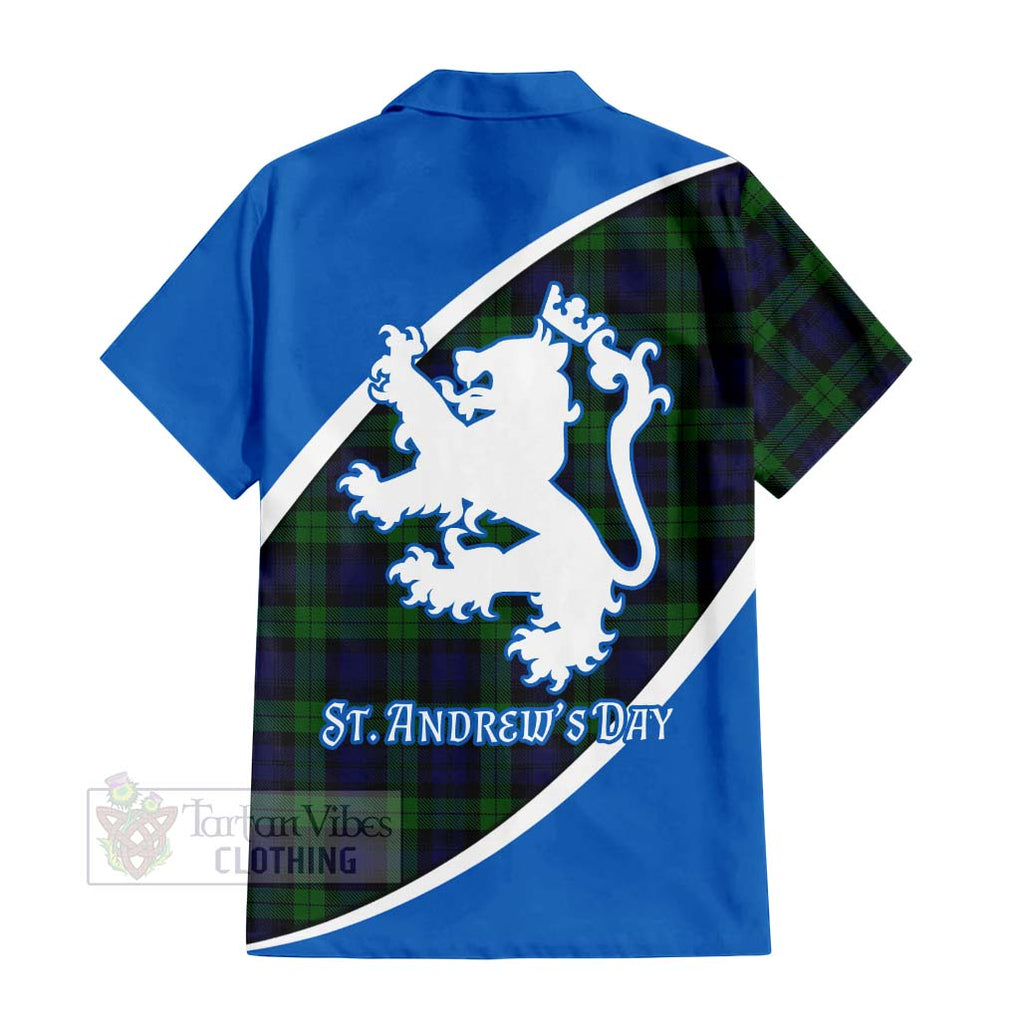 Tartan Vibes Clothing Black Watch Family Crest Tartan Short Sleeve Button Shirt Celebrate Saint Andrew's Day in Style