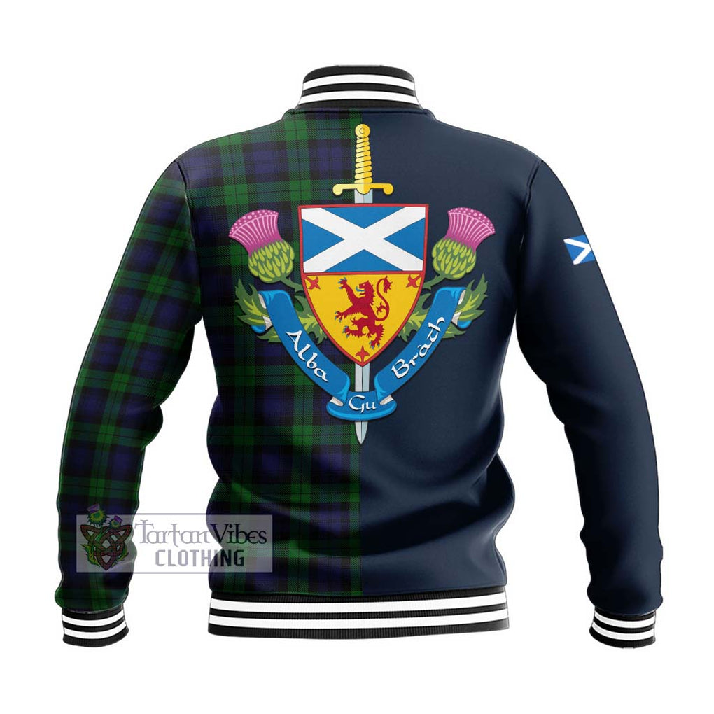 Tartan Vibes Clothing Black Watch Tartan Baseball Jacket with Scottish Lion Royal Arm Half Style