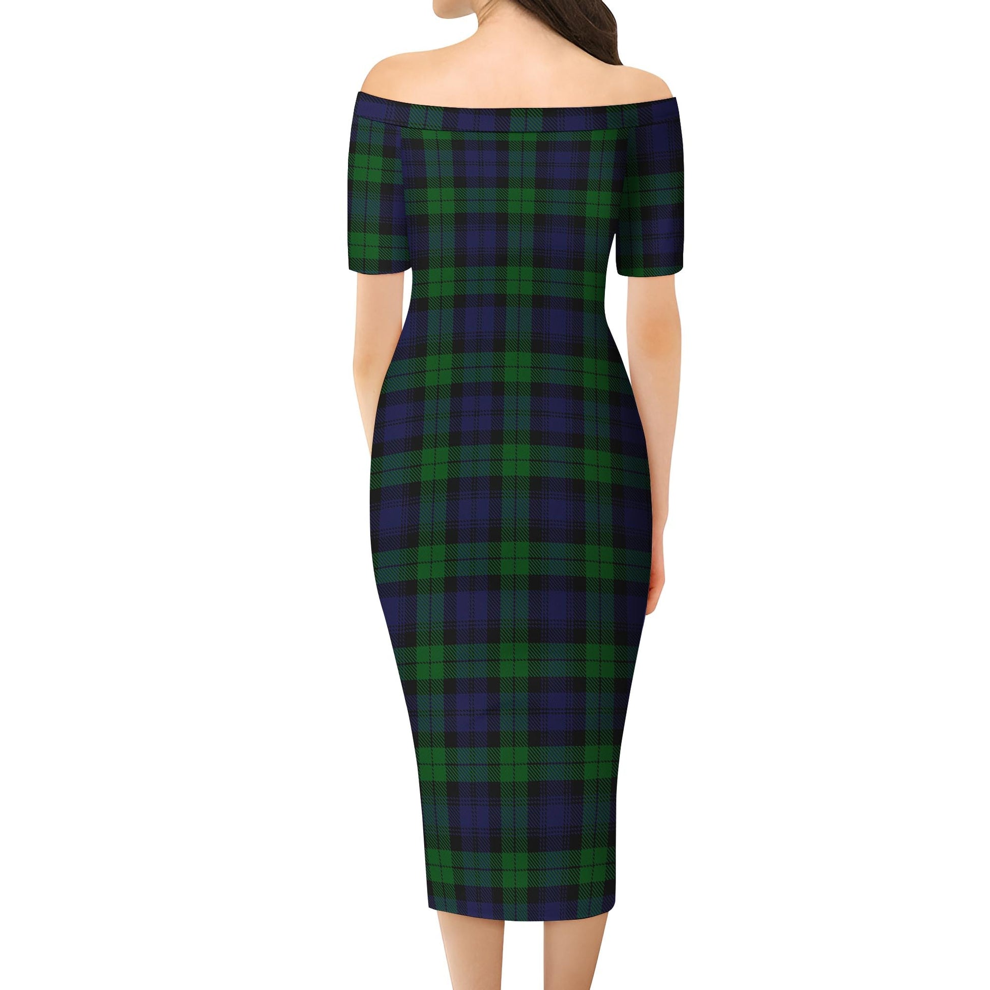 Black Watch Tartan Off Shoulder Lady Dress - Tartanvibesclothing