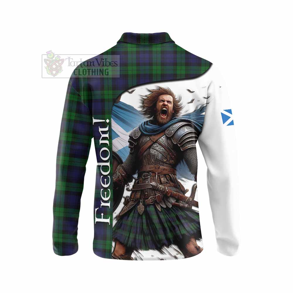 Tartan Vibes Clothing Black Watch Crest Tartan Long Sleeve Polo Shirt Inspired by the Freedom of Scottish Warrior