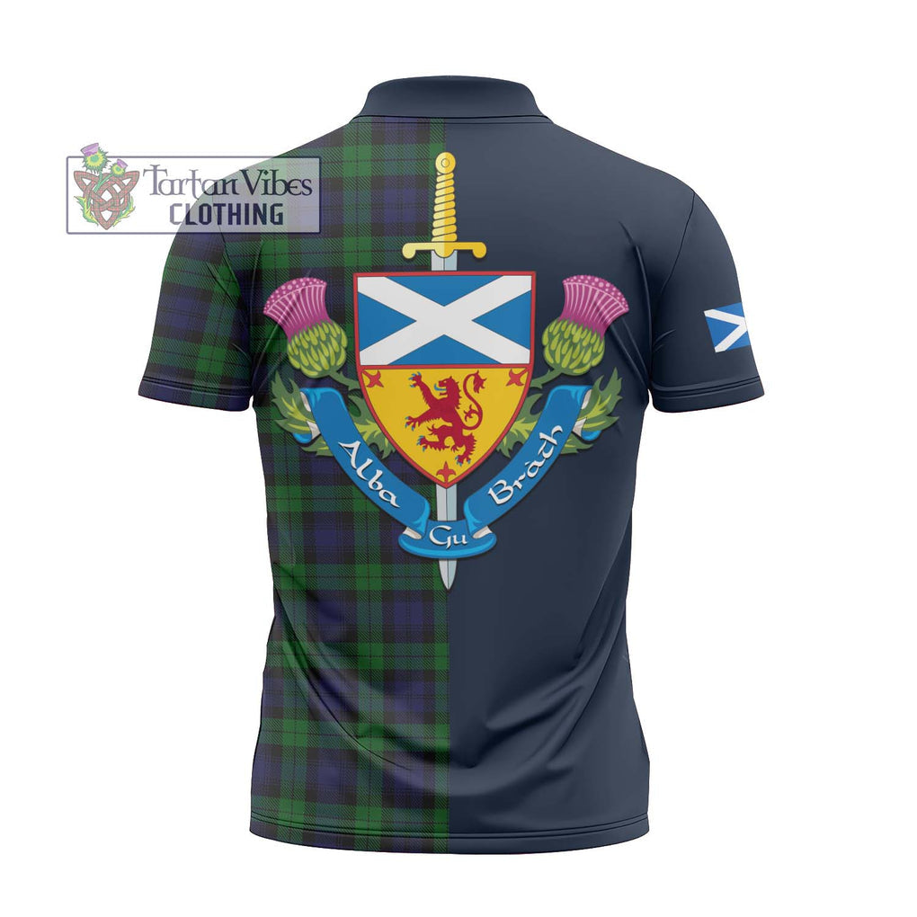 Tartan Vibes Clothing Black Watch Tartan Zipper Polo Shirt with Scottish Lion Royal Arm Half Style