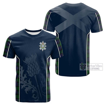 Black Watch Tartan Cotton T-shirt with Family Crest and Scottish Thistle Vibes Sport Style