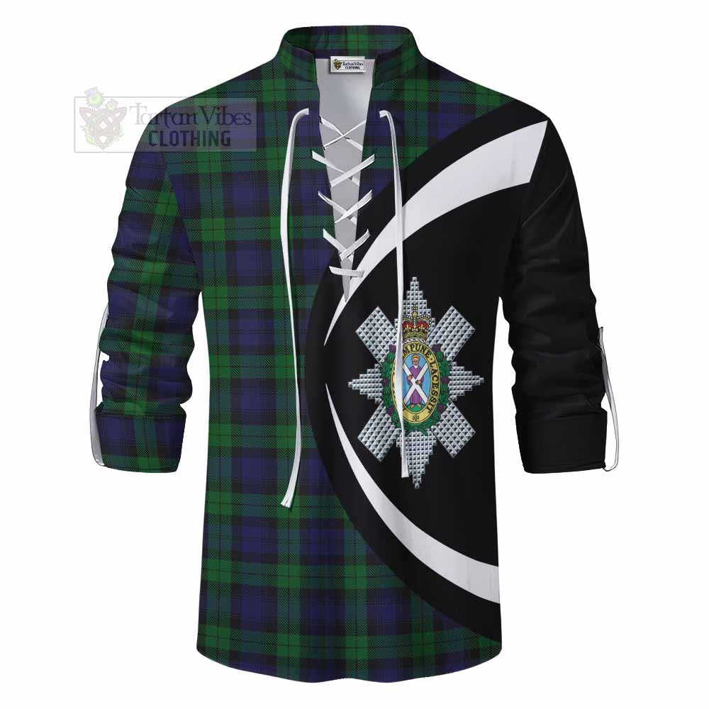 Tartan Vibes Clothing Black Watch Tartan Ghillie Kilt Shirt with Family Crest Circle Style