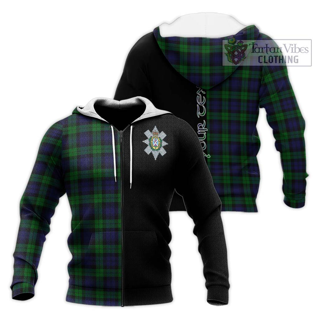 Black Watch Tartan Knitted Hoodie with Family Crest and Half Of Me Style Unisex Knitted Zip Hoodie - Tartanvibesclothing Shop