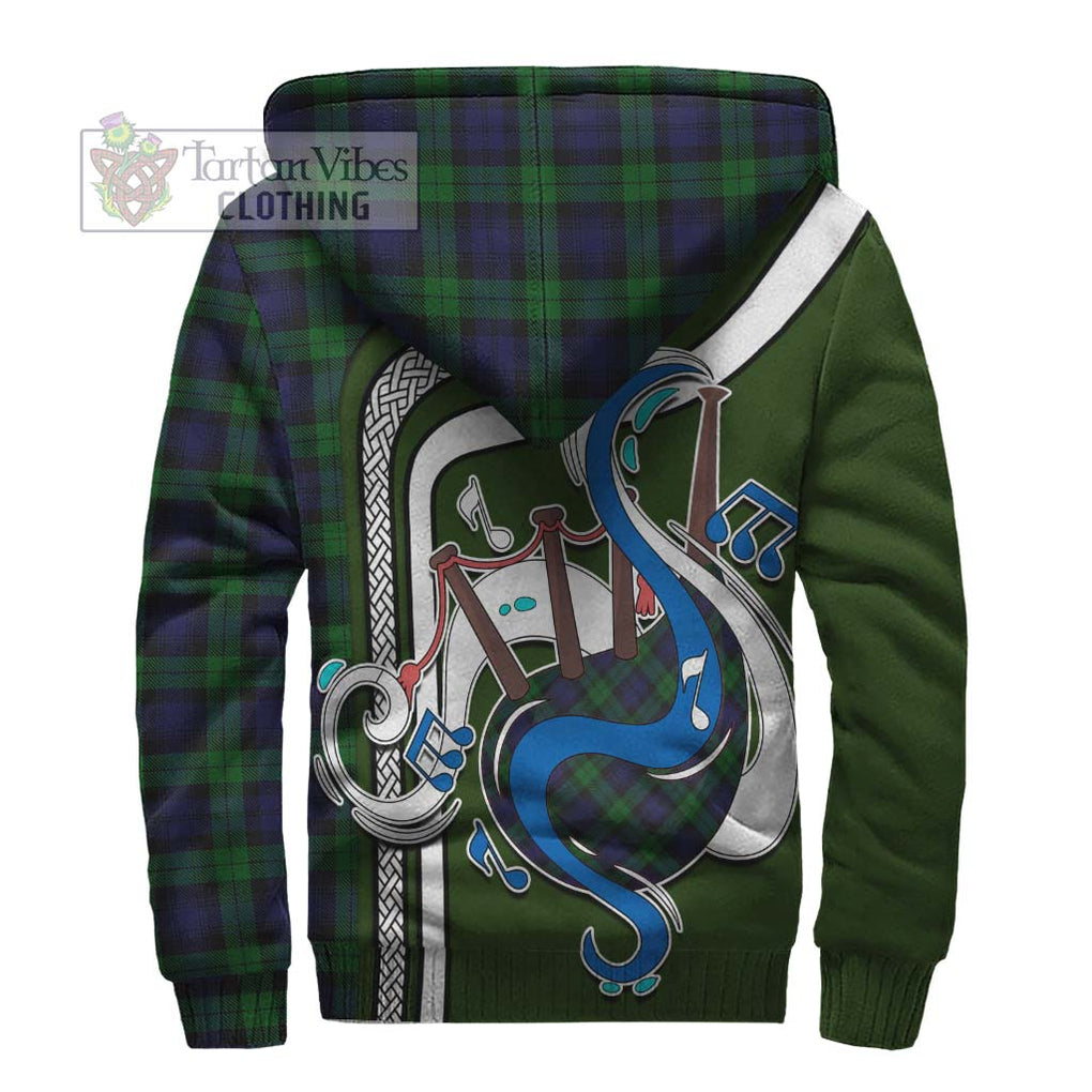 Black Watch Tartan Sherpa Hoodie with Epic Bagpipe Style - Tartanvibesclothing Shop