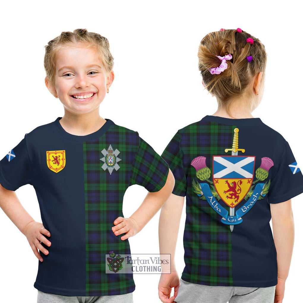 Tartan Vibes Clothing Black Watch Tartan Kid T-Shirt with Scottish Lion Royal Arm Half Style