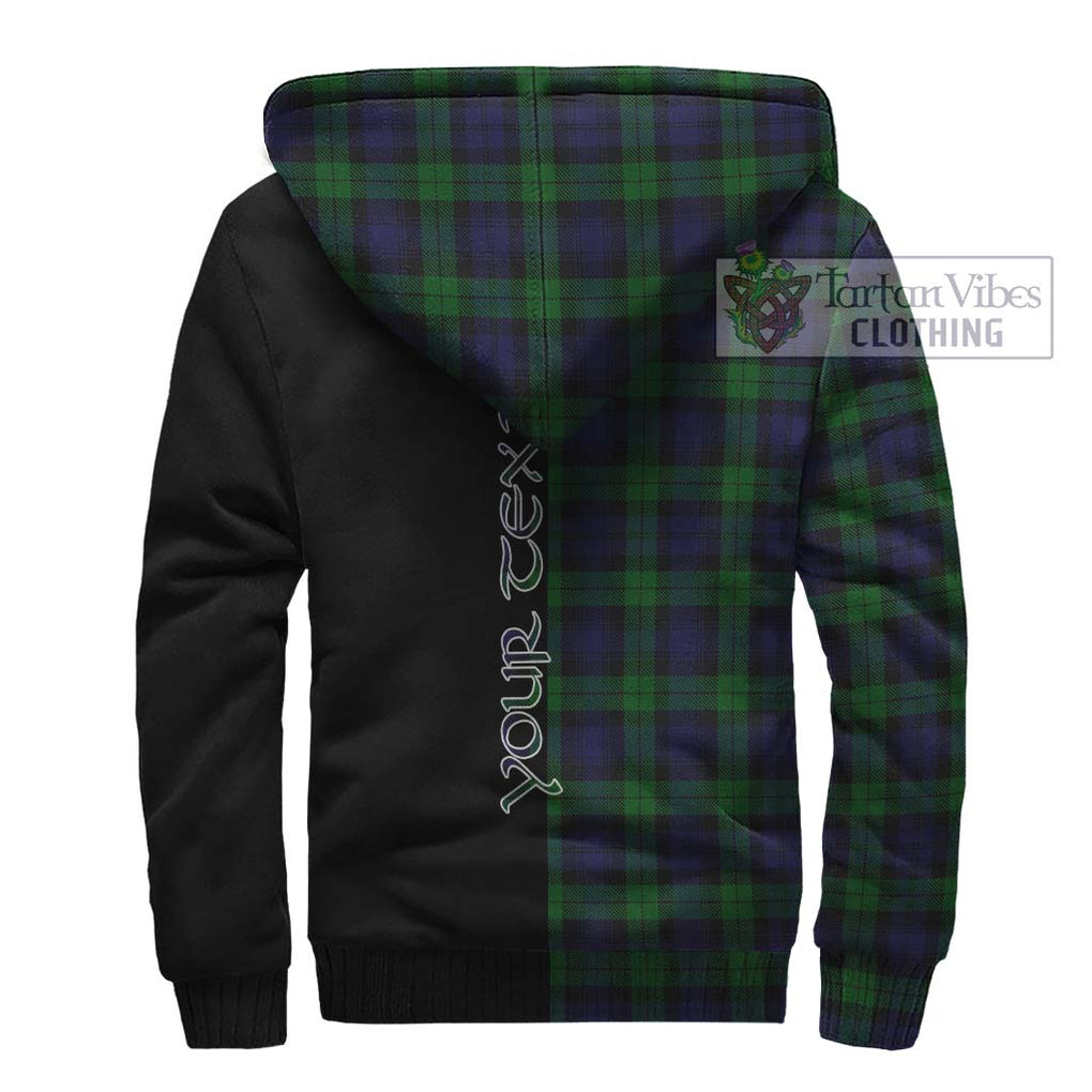 Black Watch Tartan Sherpa Hoodie with Family Crest and Half Of Me Style - Tartanvibesclothing Shop