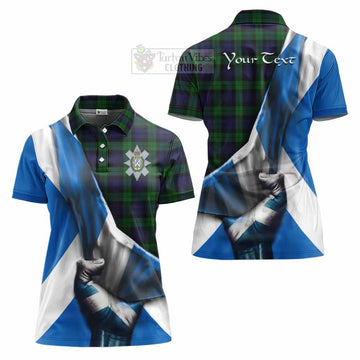 Black Watch Tartan Women's Polo Shirt with Family Crest Scotland Patriotic Style