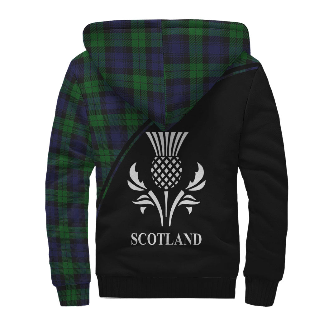 Black Watch Tartan Sherpa Hoodie with Family Crest Curve Style - Tartanvibesclothing