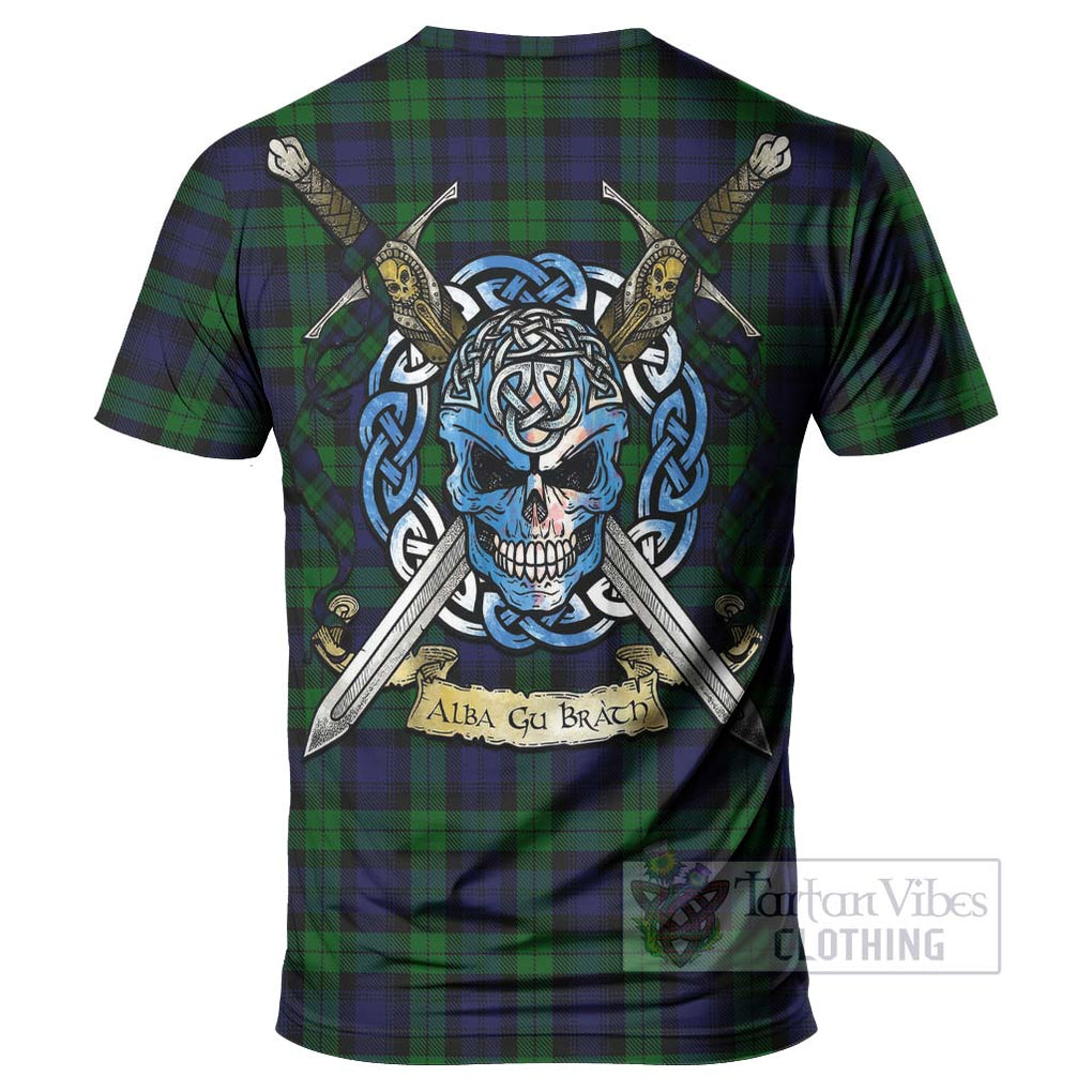 Tartan Vibes Clothing Black Watch Tartan T-Shirt with Family Crest Celtic Skull Style