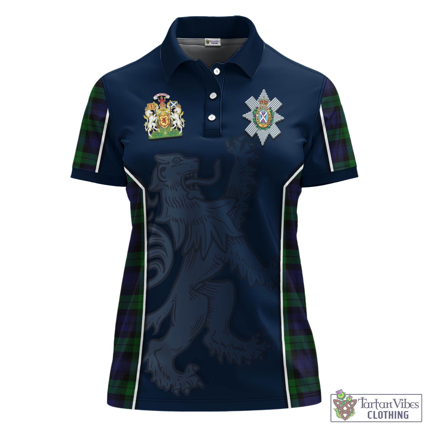 Tartan Vibes Clothing Black Watch Tartan Women's Polo Shirt with Family Crest and Lion Rampant Vibes Sport Style