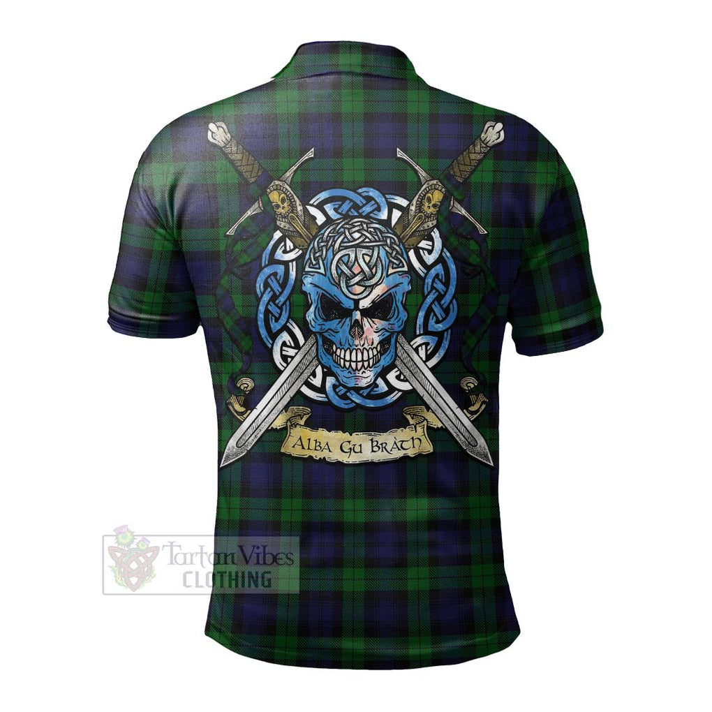 Tartan Vibes Clothing Black Watch Tartan Polo Shirt with Family Crest Celtic Skull Style