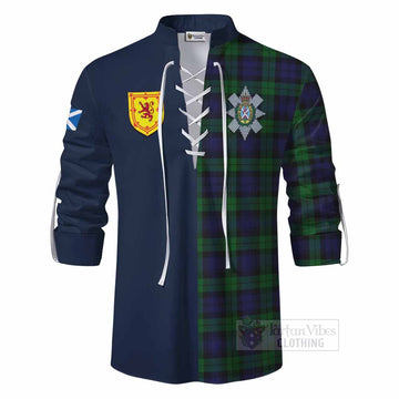 Black Watch Tartan Ghillie Kilt Shirt Alba with Scottish Lion Royal Arm Half Style