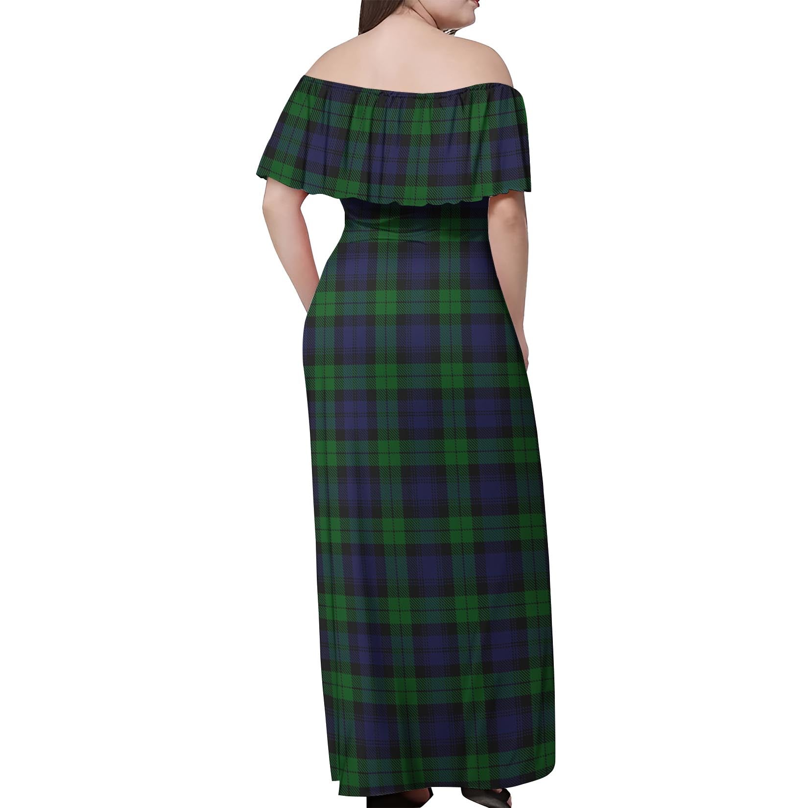 Black Watch Tartan Off Shoulder Long Dress - Tartanvibesclothing