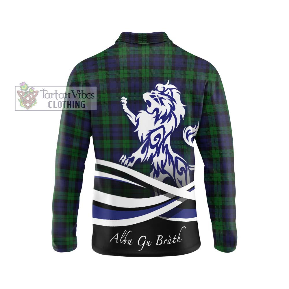 Black Watch Tartan Long Sleeve Polo Shirt with Alba Gu Brath Regal Lion Emblem - Tartanvibesclothing Shop