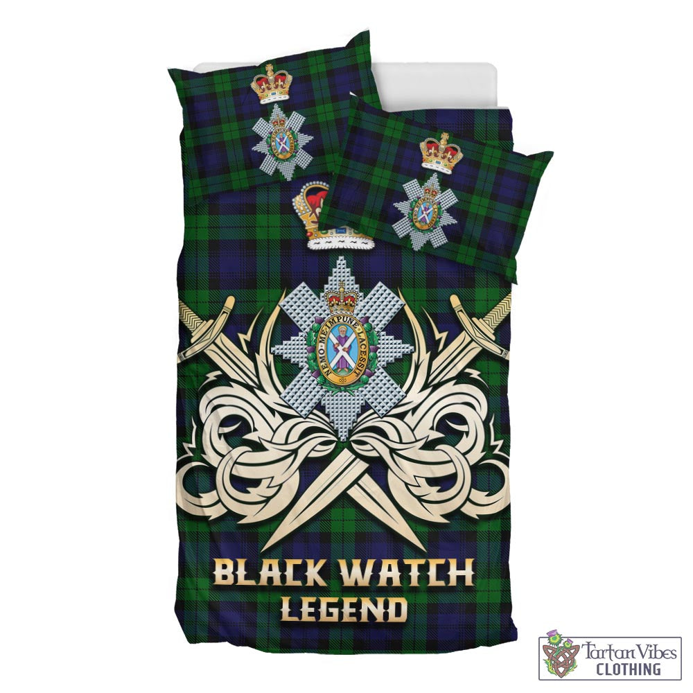 Tartan Vibes Clothing Black Watch Tartan Bedding Set with Clan Crest and the Golden Sword of Courageous Legacy