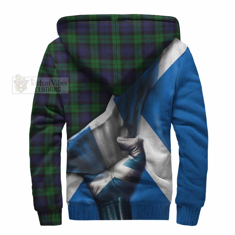 Tartan Vibes Clothing Black Watch Tartan Sherpa Hoodie with Family Crest Scotland Patriotic Style