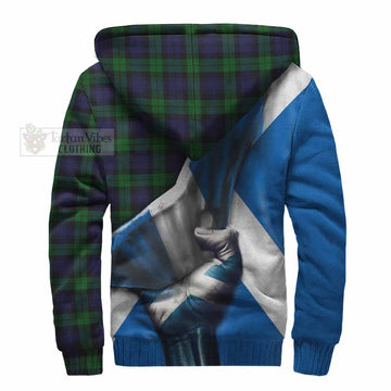 Black Watch Tartan Sherpa Hoodie with Family Crest Scotland Patriotic Style