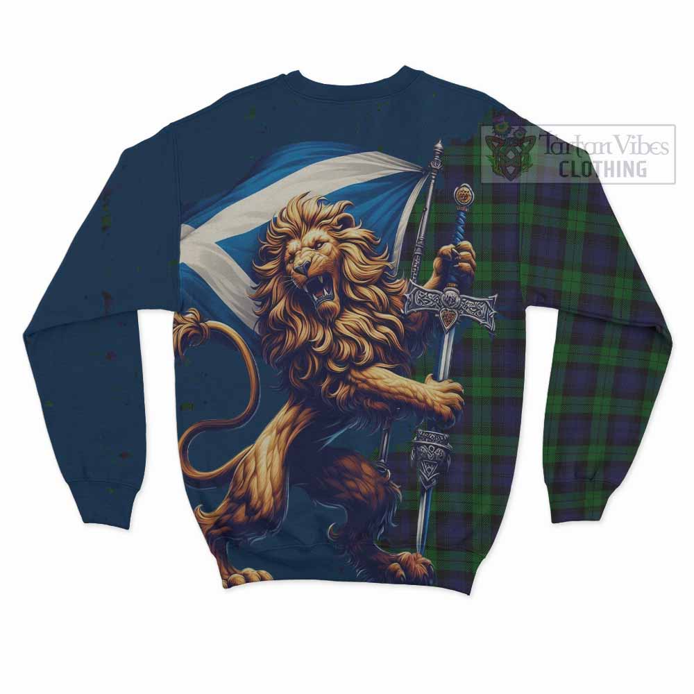 Tartan Vibes Clothing Black Watch Tartan Family Crest Sweatshirt with Scottish Majestic Lion