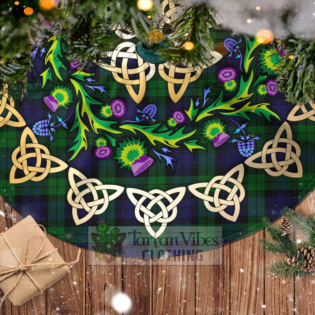 Tartan Vibes Clothing Black Watch Tartan Christmas Tree Skirt with Thistle Celtic Knot Style