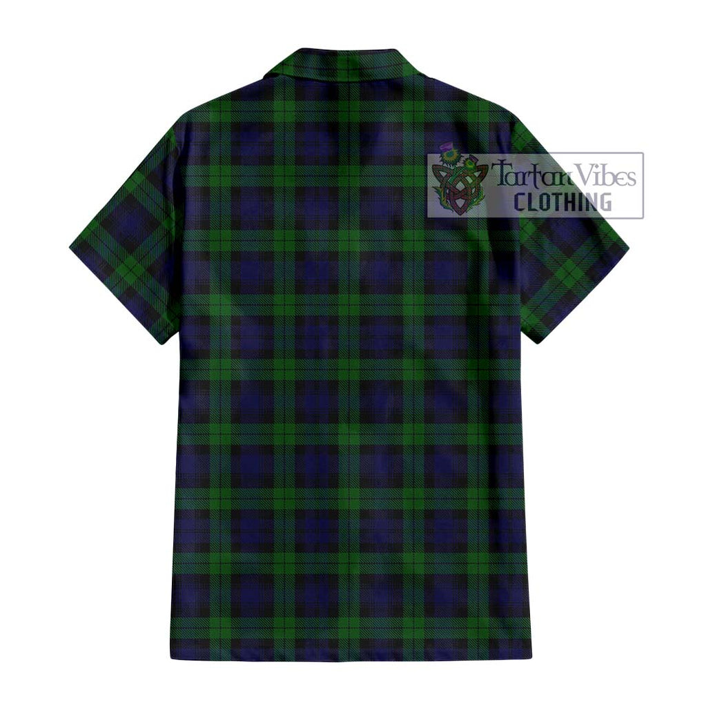 Black Watch Tartan Short Sleeve Button Shirt with Family Crest DNA In Me Style - Tartanvibesclothing Shop