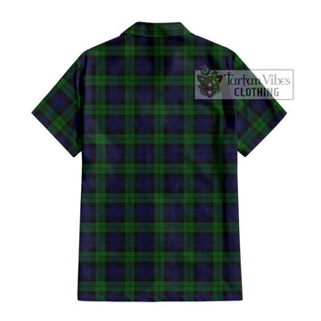 Black Watch Tartan Short Sleeve Button Shirt with Family Crest DNA In Me Style