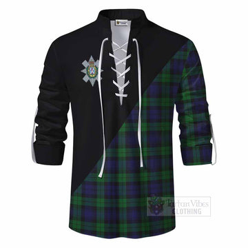 Black Watch Tartan Ghillie Kilt Shirt with Family Crest and Military Logo Style