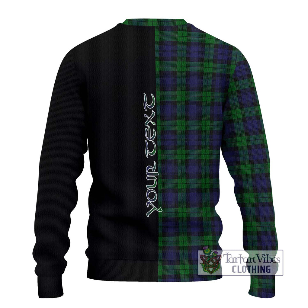 Black Watch Tartan Knitted Sweater with Family Crest and Half Of Me Style - Tartanvibesclothing Shop