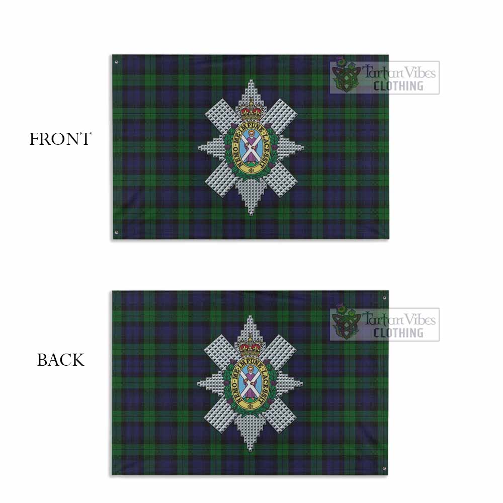 Tartan Vibes Clothing Black Watch Tartan House Flag with Family Crest