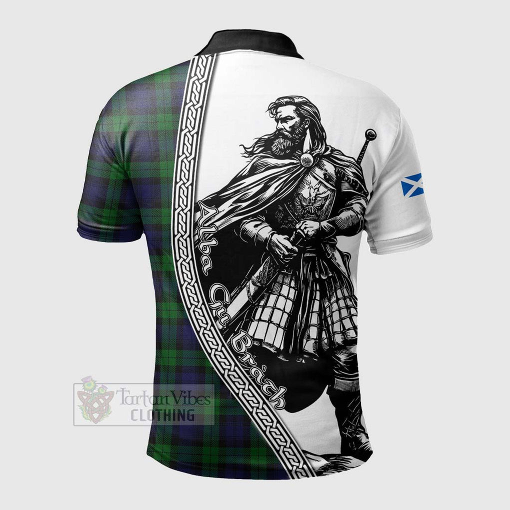 Tartan Vibes Clothing Black Watch Tartan Clan Crest Polo Shirt with Highlander Warrior Celtic Style