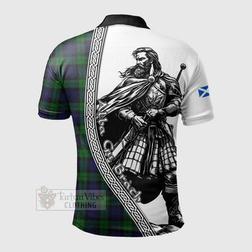 Black Watch Tartan Clan Crest Polo Shirt with Highlander Warrior Celtic Style