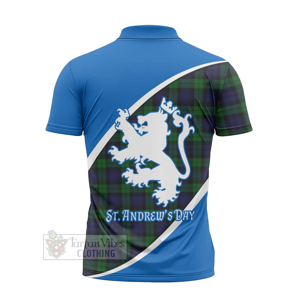 Tartan Vibes Clothing Black Watch Family Crest Tartan Zipper Polo Shirt Celebrate Saint Andrew's Day in Style