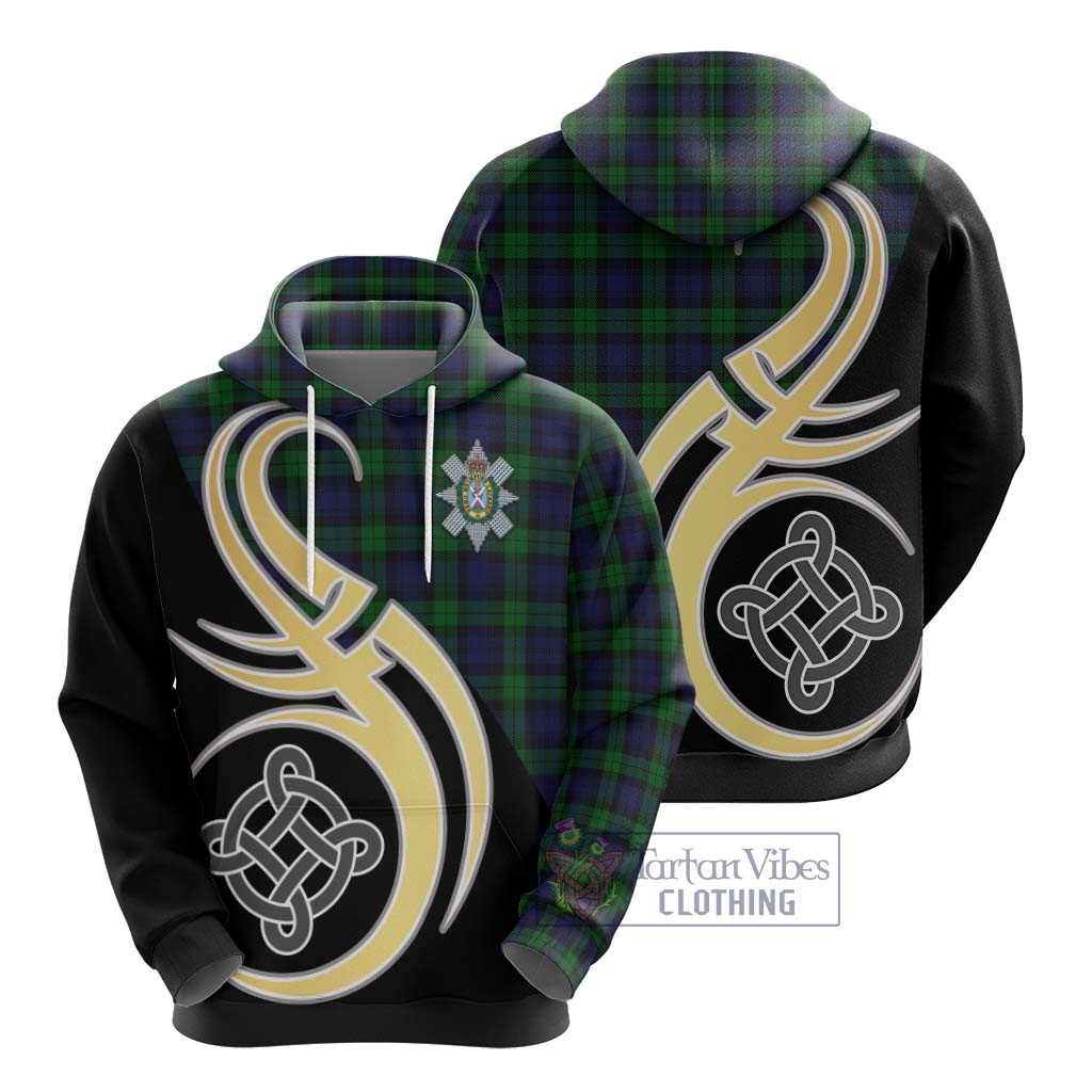 Black Watch Tartan Hoodie with Family Crest and Celtic Symbol Style - Tartan Vibes Clothing