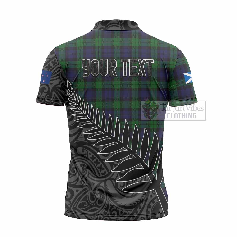 Tartan Vibes Clothing Black Watch Crest Tartan Zipper Polo Shirt with New Zealand Silver Fern Half Style