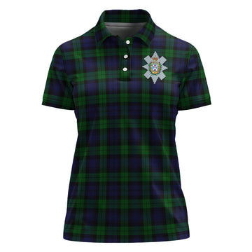 Black Watch Tartan Polo Shirt with Family Crest For Women