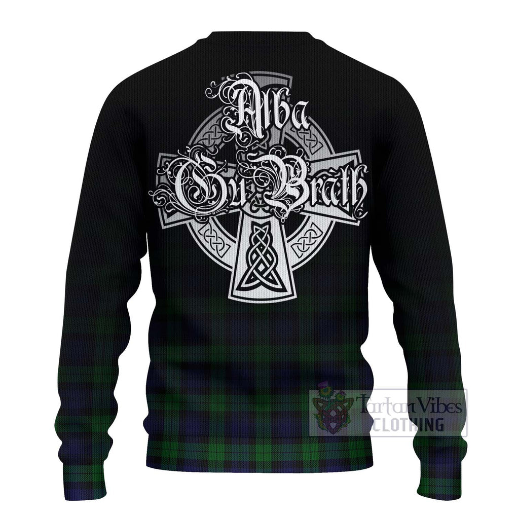 Tartan Vibes Clothing Black Watch Tartan Knitted Sweater Featuring Alba Gu Brath Family Crest Celtic Inspired