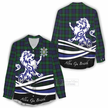 Black Watch Tartan Women's Casual Shirt with Alba Gu Brath Regal Lion Emblem