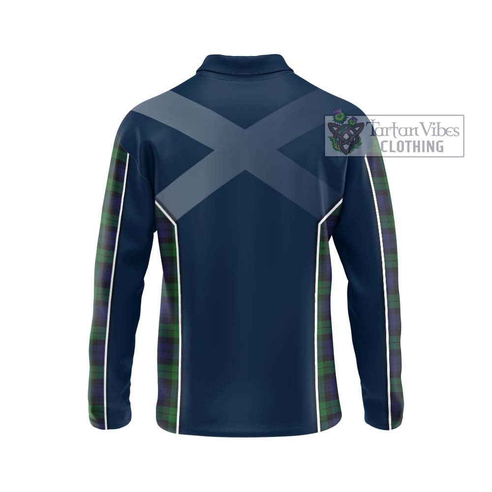 Black Watch Tartan Long Sleeve Polo Shirt with Family Crest and Lion Rampant Vibes Sport Style - Tartan Vibes Clothing