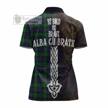 Black Watch Tartan Family Crest Women's Polo Shirt Alba Gu Brath Be Brave Lion Ancient Style - Tartan Vibes Clothing