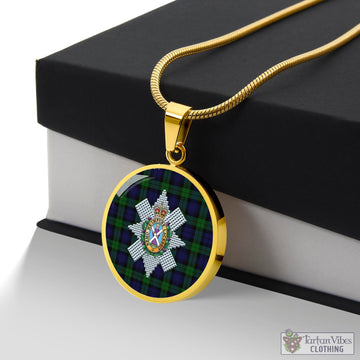 Black Watch Tartan Circle Necklace with Family Crest