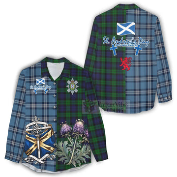 Black Watch Tartan Women's Casual Shirt Happy St. Andrew's Day Half Tartan Style