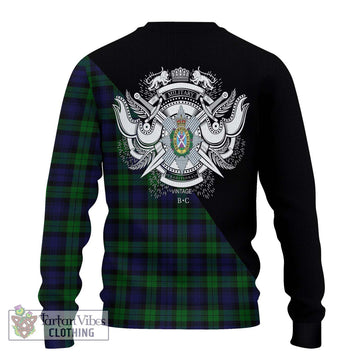 Black Watch Tartan Ugly Sweater with Family Crest and Military Logo Style