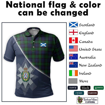 Black Watch Tartan Polo Shirt with Personalised National Flag and Family Crest Half Style