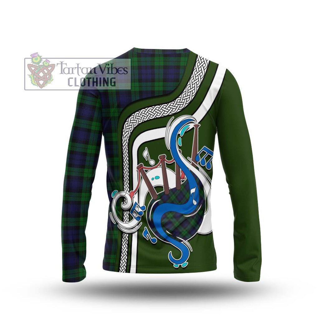 Tartan Vibes Clothing Black Watch Tartan Long Sleeve T-Shirt with Epic Bagpipe Style