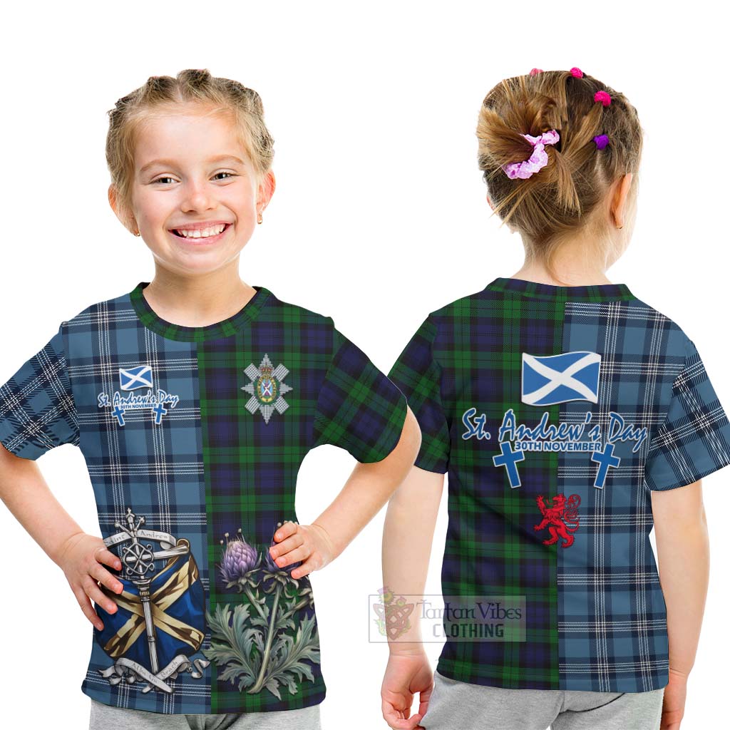 Tartan Vibes Clothing Black Watch Tartan Kid T-Shirt Happy St. Andrew's Day Half Tartan Style