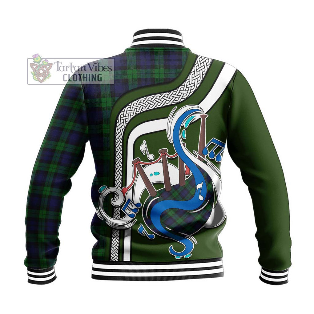 Tartan Vibes Clothing Black Watch Tartan Baseball Jacket with Epic Bagpipe Style