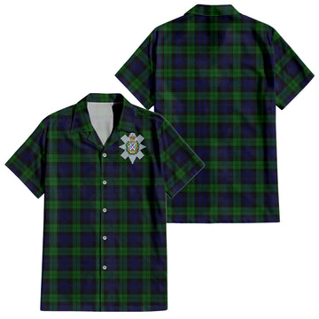 Black Watch Tartan Short Sleeve Button Down Shirt with Family Crest