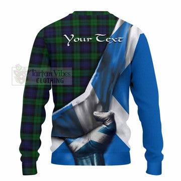 Black Watch Tartan Knitted Sweater with Family Crest Scotland Patriotic Style